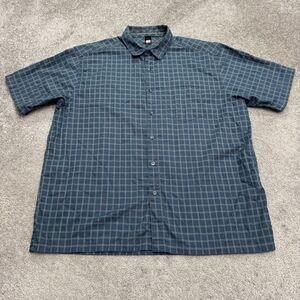 REI Y2K Button Down Shirt Mens XL Blue Check Short Sleeve Cotton Casual Outdoor
